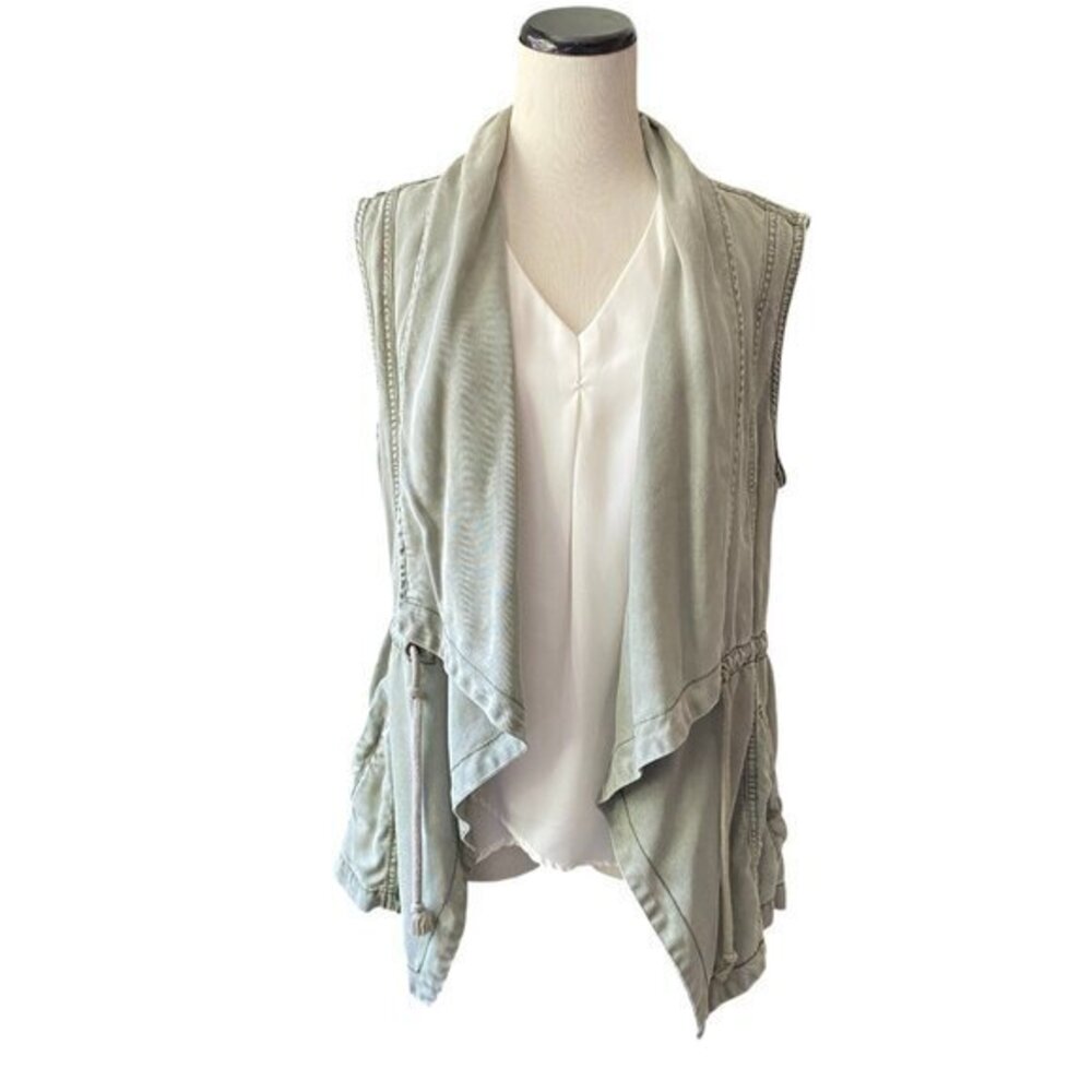 Max Jeans Green Military Drawstring Waist Waterfall Open Front Vest - Size Small